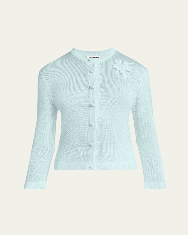 Crochet Flower Three-Quarter Sleeve Cardigan